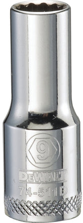 DeWALT DWMT74511OSP Drive Socket, 9 mm Socket, 3/8 in Drive, 12-Point, Vanadium Steel, Polished Chrome